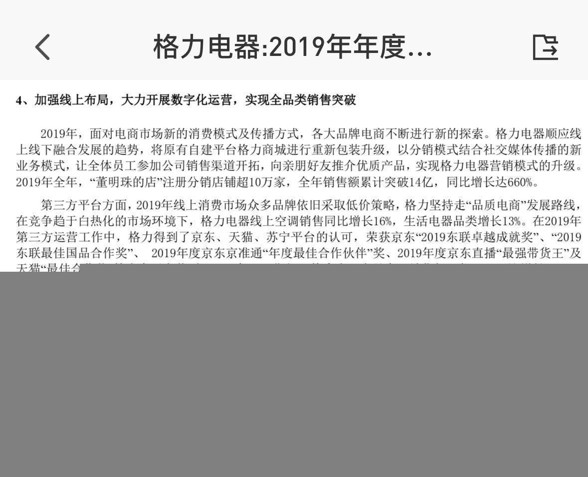 格力电器2019年年报截图。